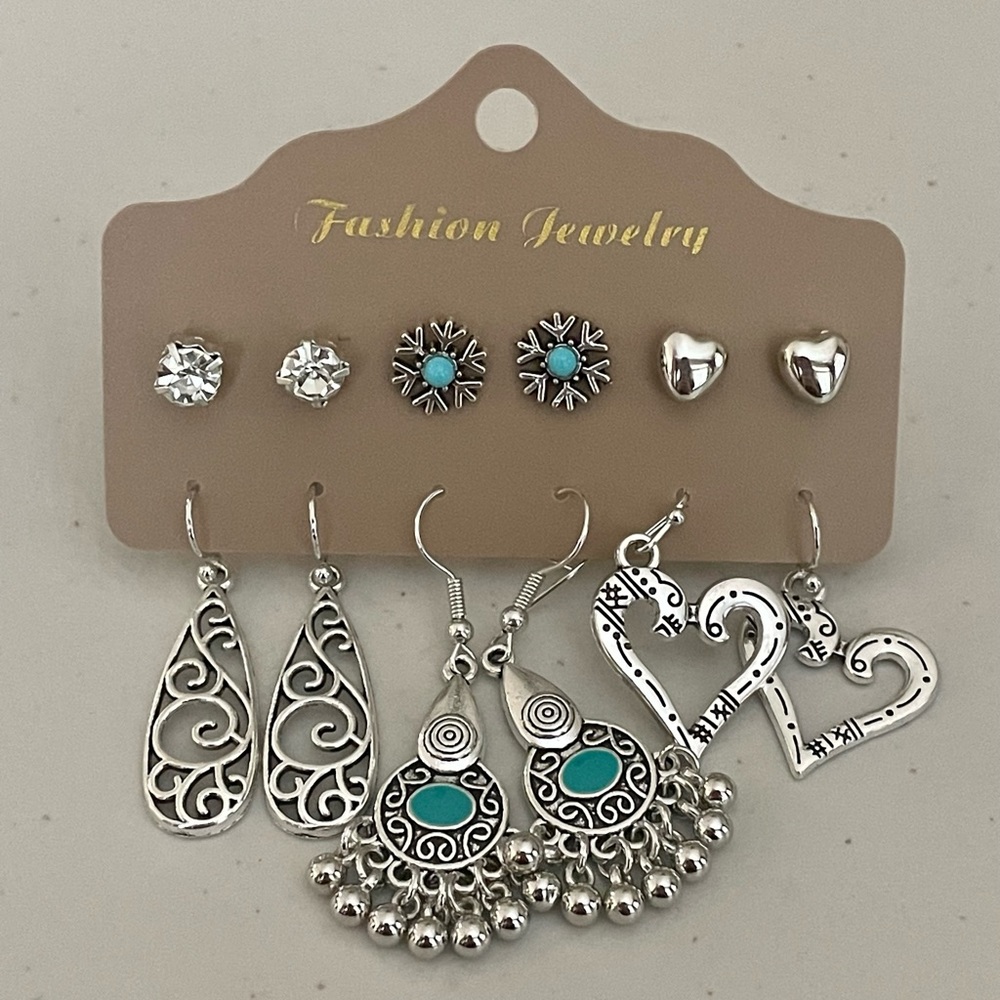 Filigree Heart Snowflake Earrings Set